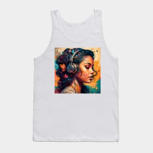 Beautiful Latina Woman Listening to Music Tank Top